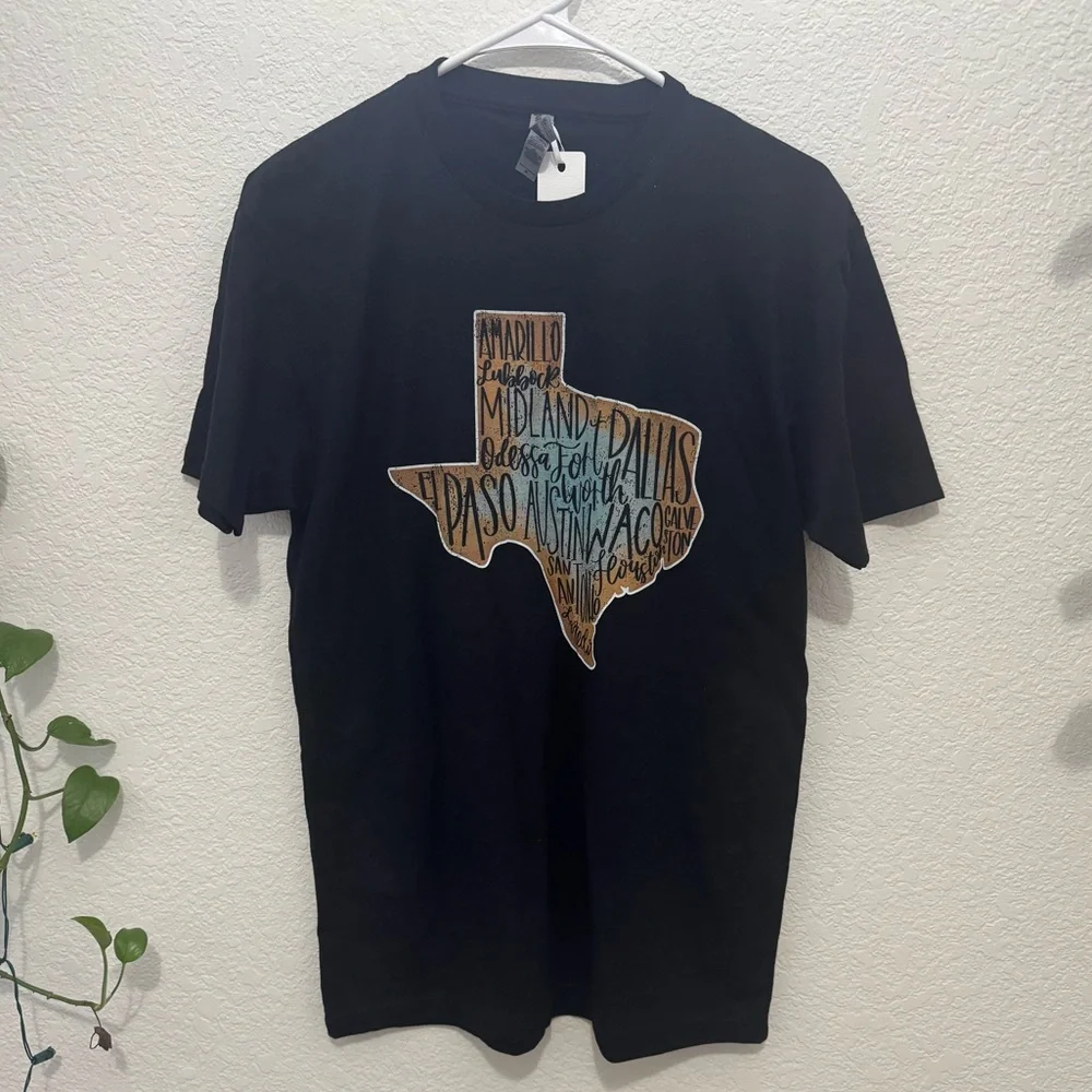Texas Cities Graphic Tee Black Unisex Short Sleeve Shirt Size M - Picture 6 of 9